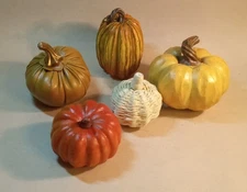Pumpkins. Set Of 5. Various Sizes And Materials. Home Decor