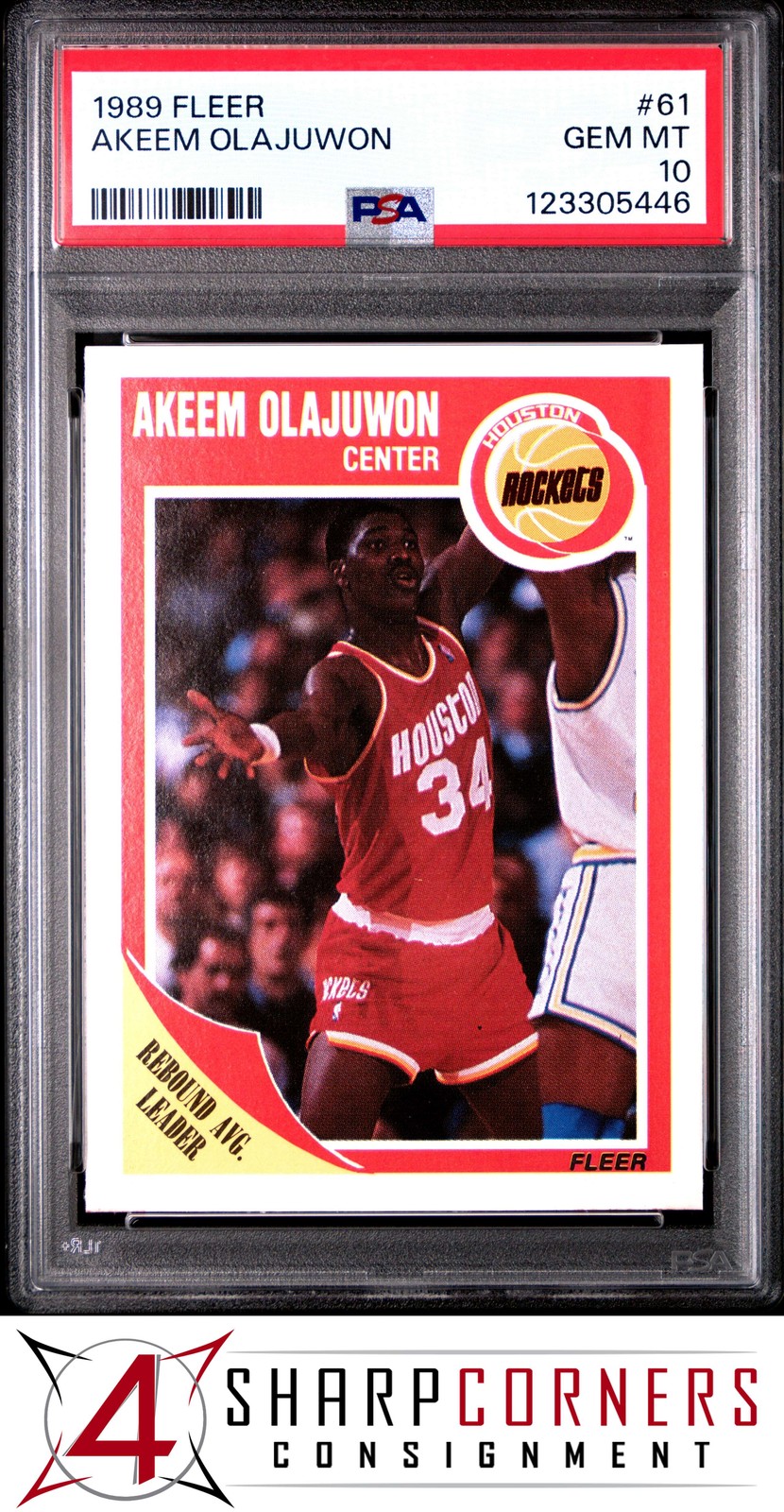 1989 FLEER #61 AKEEM OLAJUWON ROCKETS HOF PSA 10