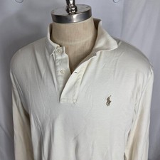 VTG POLO Ralph Lauren Men's L/S Polo Shirt SZ L White 100 Cotton
