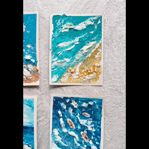 4 Original ACEO Cards Paintings Acrylic Landscape Seas Surfing - Video 1 of 1