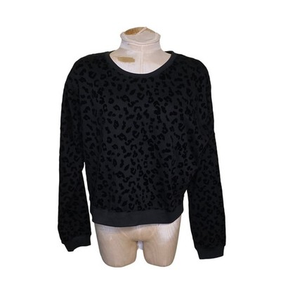 Alya Black Flocked Leopard Print Crew Neck Sweatshirt Size M NWT Francescas