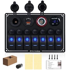 7 Gang Marine Boat Switch Panel with Dual USB Charger & Voltmeter, Waterproof...