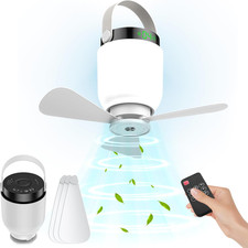 Rechargeable Camping Fan with LED Lantern, 2 in 1 Portable Small Ceiling Fan wit