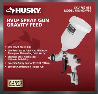 #ad Husky HVLP Gravity Feed Spray Gun H4840GHVSG 600cc 1.4 1.8mm Paint Gun $50.50