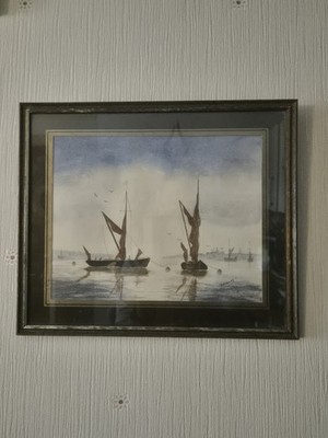 Mid Century Original Aquarell, Segelkähne bei Trauer, signiert von Douglas