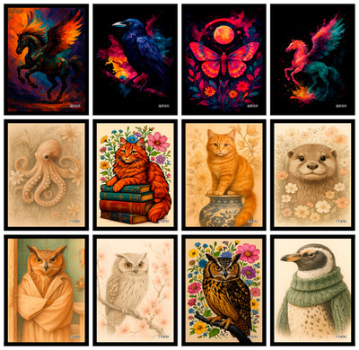 Vintage Trendy Tier Poster Eule Katze Pferd Wandbild Wohndeko Druck A4 A3 A5