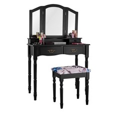 Tri-Fold Vanity Mirror Makeup Table with Stool