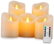 Set of 5 Ivory White LED Flameless Candles - Flickering Moving Flame