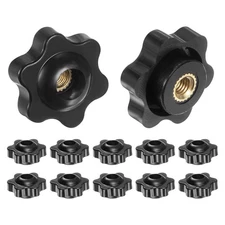 12pcs Star Knobs M5 Thread 25mm Head Through Hole Brass Insert Hand Knob Black