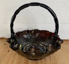 Fenton Iridescent Glass Basket with Grooved Handle