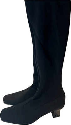 Anne Klein Cammie Black Stretch Knee High Boots Pull-On Square Toe Women 6.5 M