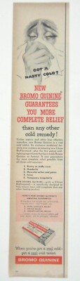 Vintage 1956 Bromo Quinine Cold Remedy Print Ad MOD Mid Century