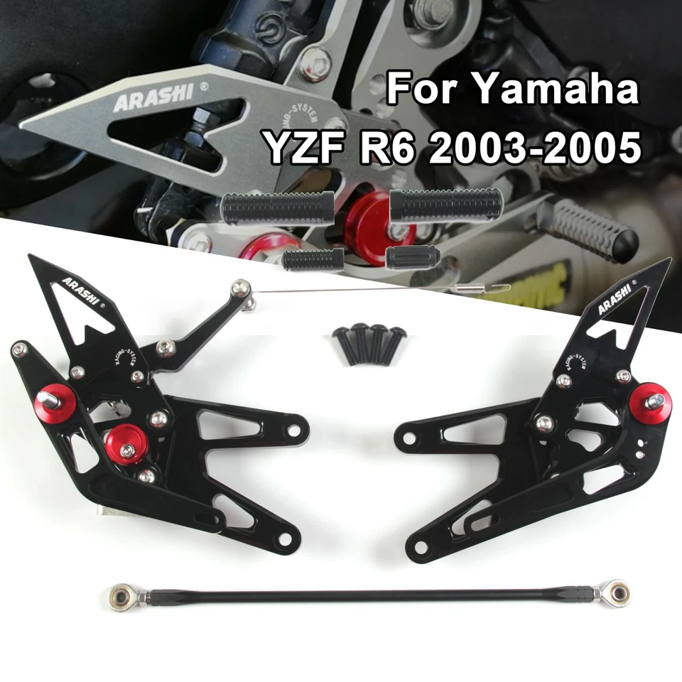 Para Yamaha YZF R6 2003 2004 2005 YZF-R6 Arashi NEGRO reposapiés de carreras juegos traseros Foto 2 de 4