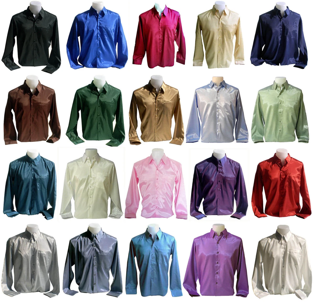 Men s Thai Silk Dress Shirt S M L XL 2XL 3XL Long Sleeve 20 Colors Casual Work