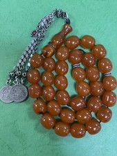 Antique Miscky Carrot 🥕 Color damari Cherry Amber bakelite islamic 33 beads R2