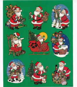 Adorable Vtg Santa Reindeer Sleigh Gifts AGC Christmas Sticker Sheet