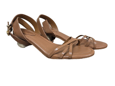 Schutz Alexandra Leather Mid-Block Heeled Sandals - Size 10B