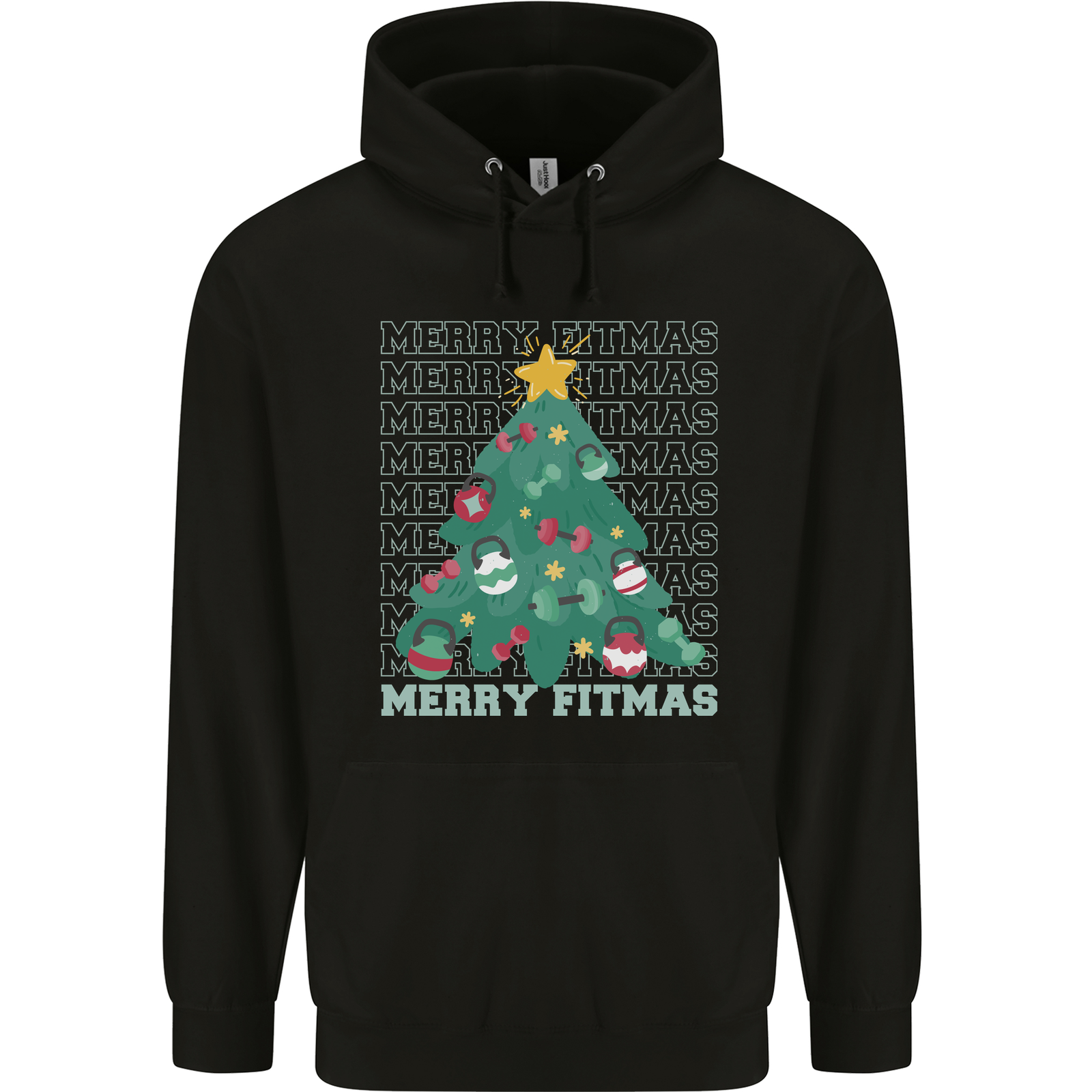 Fitness Merry Fitmas Christmas Tree Gym Mens 80% Cotton Hoodie