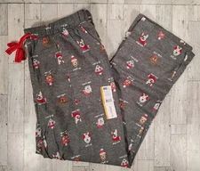 Joyspun Womens Pajama Pants LARGE Sleep Jogger Flannel Gray w/DOGS NEW