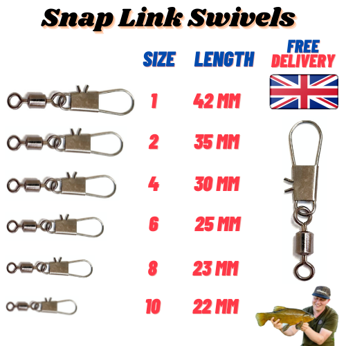 Rolling Swivel Hook Snap Link Carp/Pike/Coarse/Sea Fishing Size 1 2 4 6