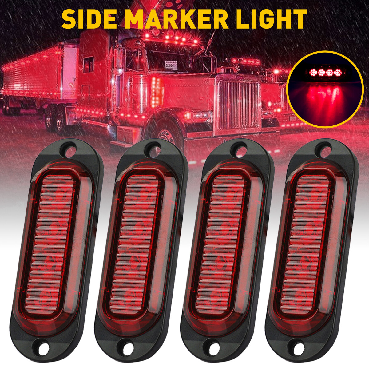 Set of 4 Red LED Side Marker Lights for 12V RV Truck Trailer Clearance