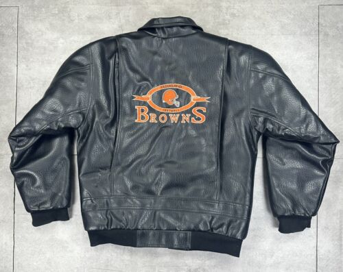 vintage clevland browns leather bomber flight jacket mens large black nfl - Picture 9 of 16