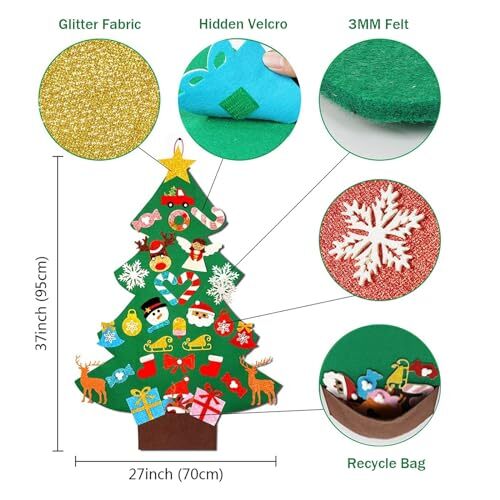 DIY Felt Christmas Tree for Kids, 3ft Christmas Decorations for