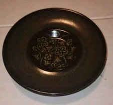 5.75 Inch Brown Saucer Dish Plate Fower Design Painted Floral