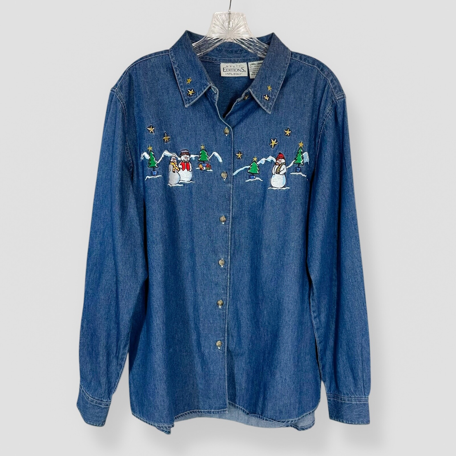 VTG Basic Editions Size Large Embroidered Denim S… - image 1