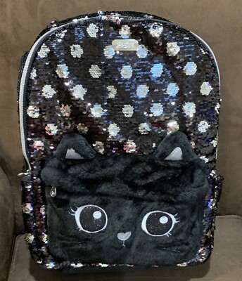JUSTICE BLACK CAT BACKPACK/LUNCHBOX FLIP SEQUINS DOTS/FAUX  display picture 1