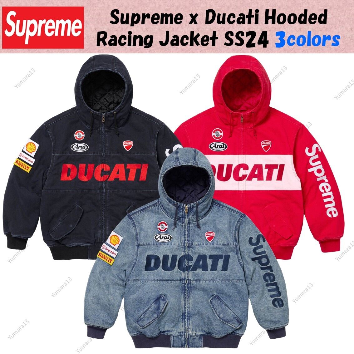 Supreme x Ducati Hooded Racing Jacket SS24 Black Red Blue Supreme x Ducati Hooded Racing Jacket SS24 Black Red Blue
