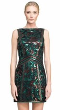 Tadashi Shoji Avery Embroidered Geometric Sequin Tulle Deep Leaf Dress