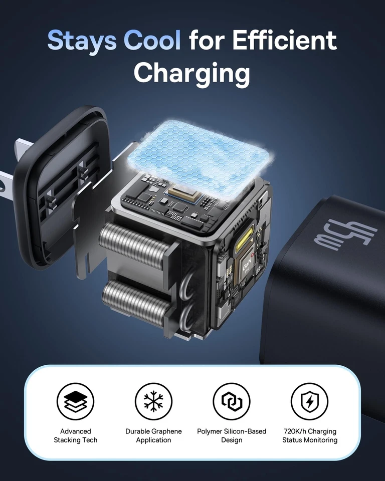 Cargador Baseus 45W, Bloque Cargador PicoGo C1 USB C Carga Rápida, Tipo Compacto... Foto 3 de 4