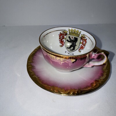 VINTAGE GERMAN PORCELAIN CUP MPK BAVARIA BERLIN GOLD Pink COLOR AUSGEMALT 