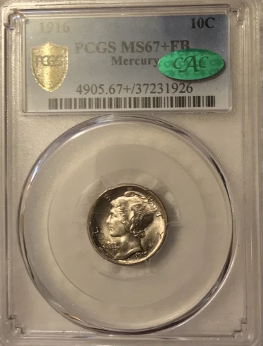 1916-P Mercury Silver Dime MS67+FB PCGS (CAC)