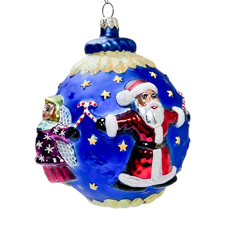 CHRISTOPHER RADKO 1998 Circle of Cheer Blue Glass Christmas Ornament