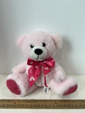 Dan Dee Plush Teddy Bear Pink Bow Valentines Day Ribbed Pink Feet 7 Inches