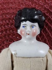 Vintage Porcelain Hand Painted Shoulder Plate China Head Doll Sawdust Cloth Body