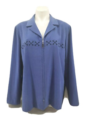 Karl's Korner Blue, Black Accent Zip Up Top.  Size 18W.