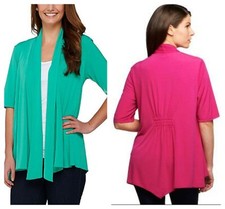 SUSAN GRAVER MINT BACK GATHER LIQUID KNIT CASCADE FRONT CARDIGAN QVC Sz S NEW