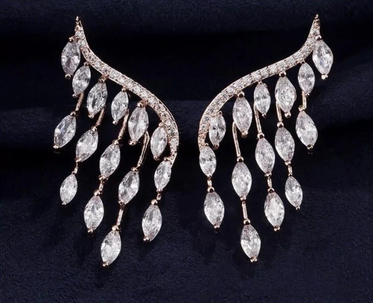 Silver Tone Earrings made w/ Swarovski Crystal Sparkling Stone Designer - Image 4 of 4