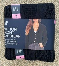 GAP Cardigan Sweater Black 100 Cotton Button Front 70 Women's Size Small