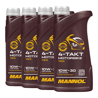 MANNOL 4-Takt Motorbike SAE 10W-30 Motorradöl JASO MA, JASO MA2, 4x1 Liter