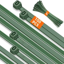 8 Inch PA66 Green Zip Ties, 100 Pcs 3.6mm Wide Heavy Duty Plastic Wire Ties w...