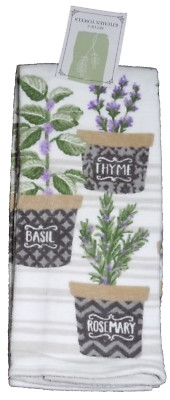 NEW Mainstream 2 Pk Velour Kitchen Towels Herbs Spices Basil Thyme Rosemary