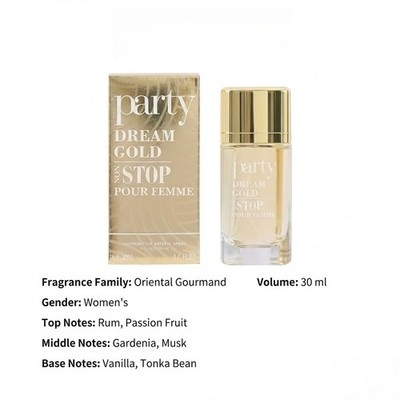 Party Dream Gold Non Stop Perfume Women 30ml Oriental Gourmand Vanilla Musk Rum