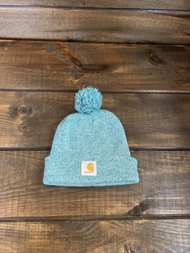 Carhartt Blue Knit Cuffed Pom Pom Beanie Hat Unisex One Size - 第 3/8 張圖片