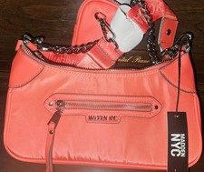 Madden NYC Orange Shoulder Bag Zip Chain Detachable Strap Studded Pouch