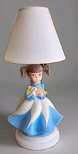 Vtg Holand Mold Girl Electric Lamp Figurine Girl in Blue Dress Holding Flowers
