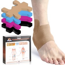 Kinesiology Tape for Ankle, 12 Count Ankle Tape Precut, Original Cotton Water...
